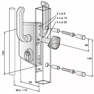 Serrure pour coulissant sur profil carr ou rectangulaire - LSKZ
