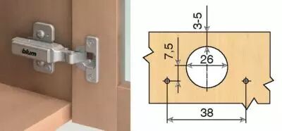 Charni�re invisible � 26 mm s�rie Clip Top porte semi-applique - ouverture 94�