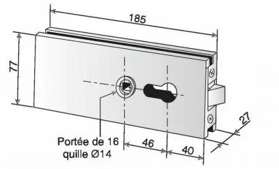 Serrure  encoche 64A et paisseur de glace de 8 mm