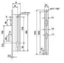 À larder têtière inox Métalux 1 point - série 92 MTX - 880 pêne dormant et rouleau réglable