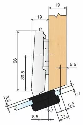Charnire invisible  26 mm d'angle pour porte verre ouverture 94  - angle + 20