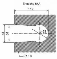 Serrure à encoche 64A et épaisseur de glace 8 mm