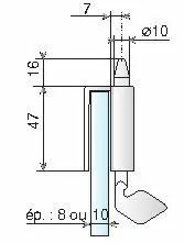 Loqueteau cavalier avec gche sans encoche  tirette Pour glace de 8  10 mm d'paisseur