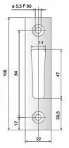 Gâche de serrure Métalux plate pour pêne dormant 1/2 tour