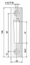 Gâche de serrure Métalux plate pour pêne dormant 1/2 tour