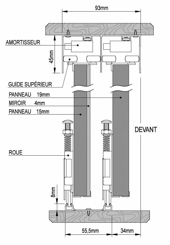 Rail pour porte coulissante de placard, guide rail