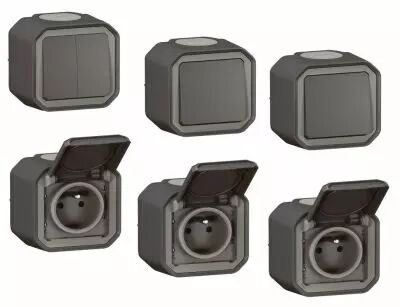 Gamme Plexo - ensemble 3 prises + 2 va-et-vient + 1 commande double