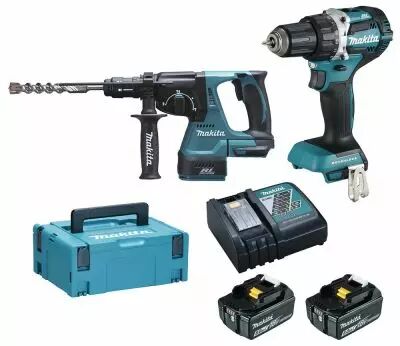 Lot de 2 machines : 1 perceuse DDF 480 + 2 batteries, 1 perforateur burineur DHR 243 sds+