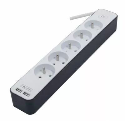 Bloc multiprise / 2 USB - blanc/gris