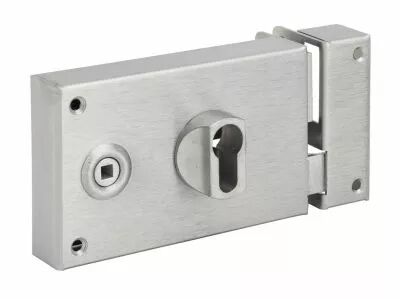 Serrure de grille cylindre europen pne 1/2 tour  querre - horizontale  fouillot - Carr de 6 mm