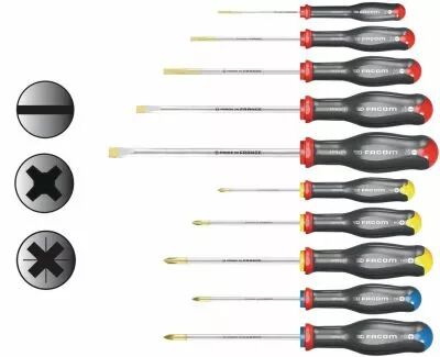 Jeu de 10 tournevis lames rondes et lames hexagonales - ANW.J10PB