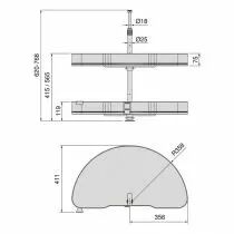 Set 2 plateaux 1/2 rond diam 800    haut reglable 700 a 800mm