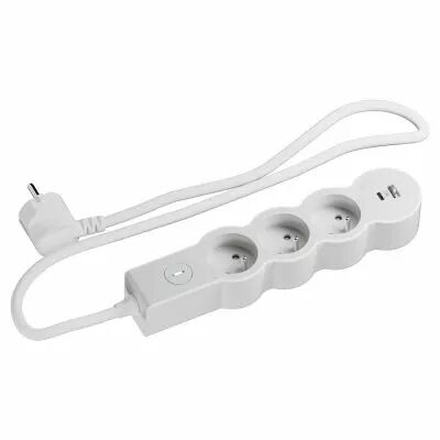 Multiprise 2P+T avec chargeur USB Type AC Blanc