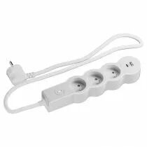 Multiprise 2P+T avec chargeur USB Type AC Blanc