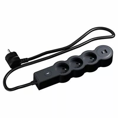 Multiprise 2P+T avec chargeur USB Type AC Noire