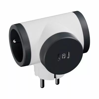 Fiche multiprise 2x2P+T lat�rales et 2 USB C Blanc / Noir