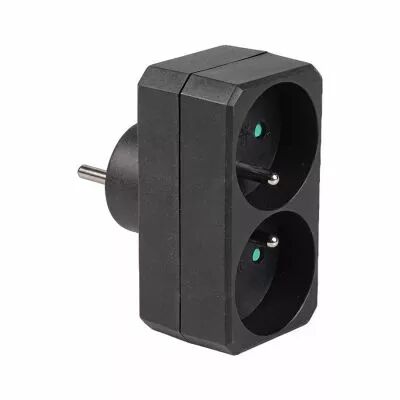 Biplite compacte 2 prises 2P+T Noir mat