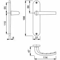 Ensemble San Diego - Plaque 186 x 37 mm - entraxe de fixation 165 mm