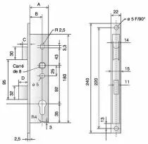 À larder têtière inox Métalux 1 point - série 92 MTX - 780 pêne dormant et 1/2 tour