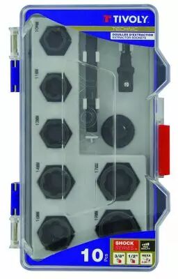 Coffret 7 douilles d'extraction pour crous endommags