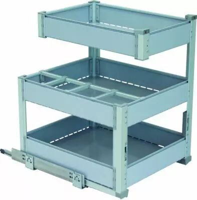 Bouteilles + 3 niveaux de rangement - cadre aluminium anodisé - panier gris