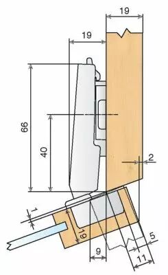 Charnire invisible  26 mm d\'angle ouverture 94 - angle + 20