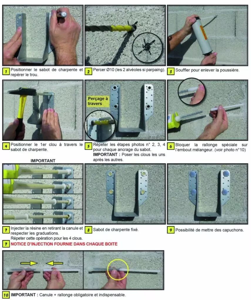 Cheville pour fixation lourde Clou résine pour sabot de charpente