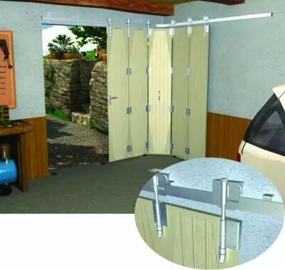 Monture et charnire - porte  dplacement latral sur rail en fer plat