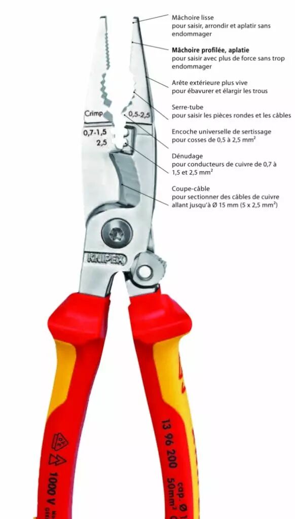 Pinces d'électricien avec coupe-câble VDE