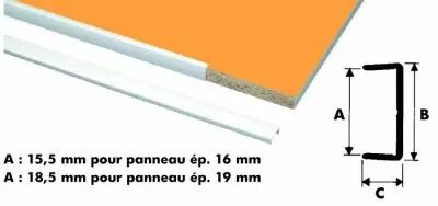 Bandes de chant placage - profils u rigide - type u / ur - blanc, pour  panneaux d'épaisseur 22mm longueur 2,75 m